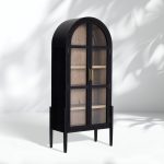 Hattie Wright Mediterranean Glass Door Display Cabinets Wood Living Dining Room Tall Cabinets - Image 5