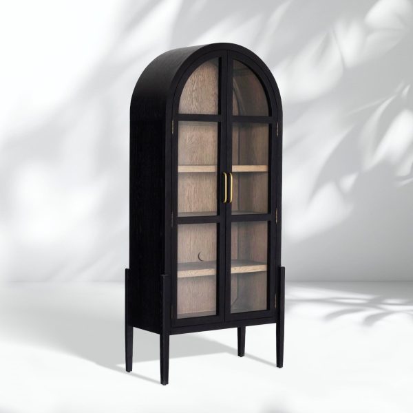 Hattie Wright Mediterranean Glass Door Display Cabinets Wood Living Dining Room Tall Cabinets - Image 5