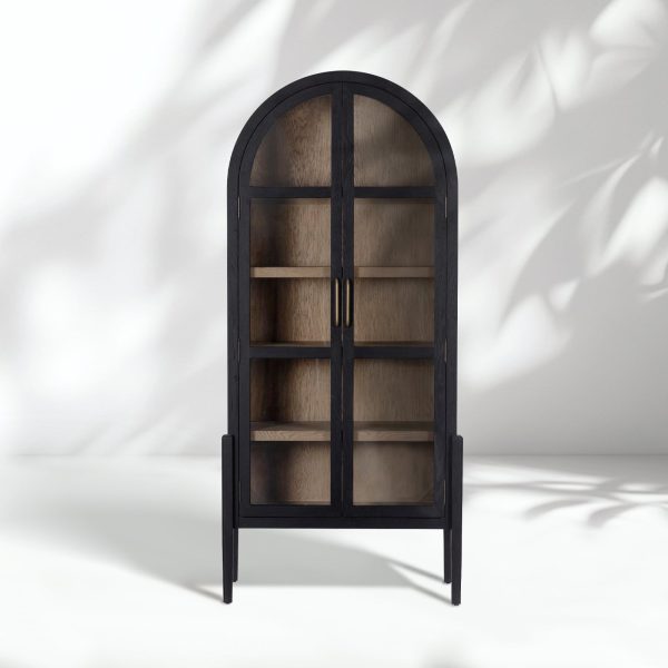 Hattie Wright Mediterranean Glass Door Display Cabinets Wood Living Dining Room Tall Cabinets - Image 4