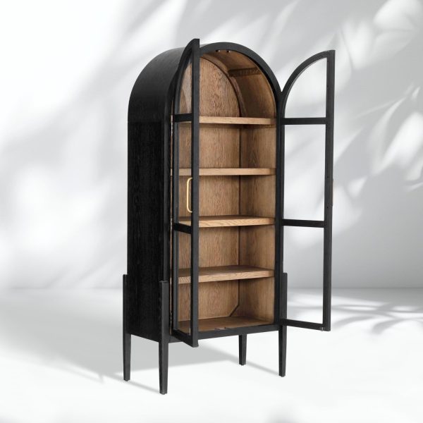 Hattie Wright Mediterranean Glass Door Display Cabinets Wood Living Dining Room Tall Cabinets - Image 6