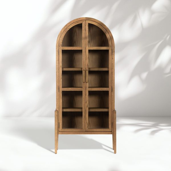 Hattie Wright Mediterranean Glass Door Display Cabinets Wood Living Dining Room Tall Cabinets - Image 16