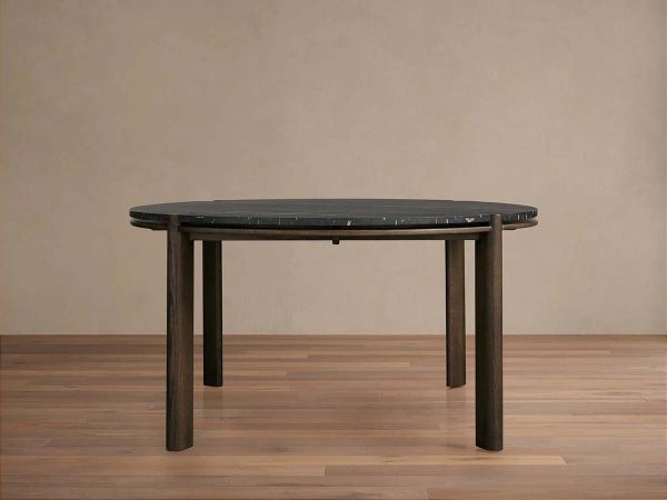 Pyet Round Dining Table with Floating Marble Stone Top & Solid Oak Wood Base - Image 2