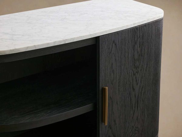 Danny Oak Wood Sideboards Cabinet Marble Top Buffet Cabinet Lockers - Image 9