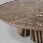 Astor Round Marble Top Coffee Table Wood Cocktail Table Reeded Oak Base Sofa Center Tea Table - Image 13