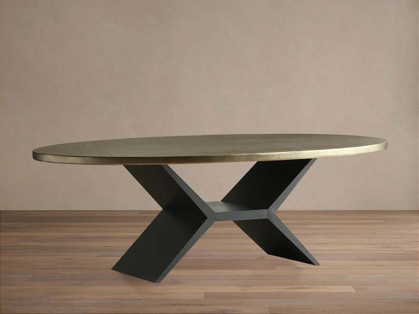Recycled Metal Dining Table with Vertex Iron Base & One-of-a-Kind Surface - Image 3