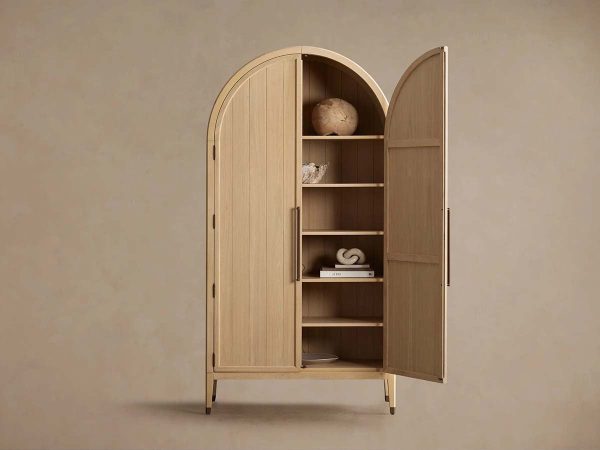 Hattie Oak Storage Cabinet Living Room Wood Tall Display Cabinet Bookcase - Image 3