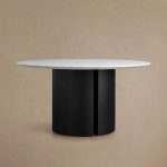 Saint Germain Round Dining Table with Marble Top Wood Dauphine Base
