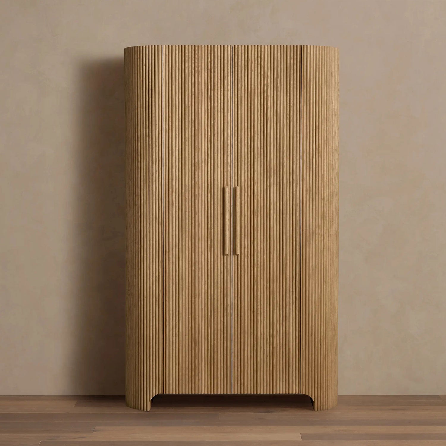 acasca24qczc2edcz.jpg Astor Reeded Oak Tall Cabinet Living Room Bedroom Wood Storage Cabinet - Image 1