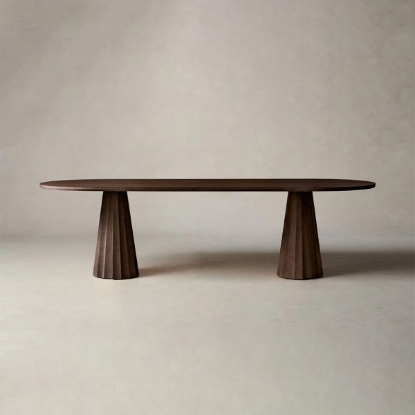 Brank Wood Oval Dining Table With Faceted Cone Base - Image 6