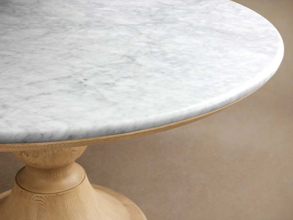 Amelia Dining Table with Marble Top & Wood Curved Base Natural Stone Dining Table - Image 10