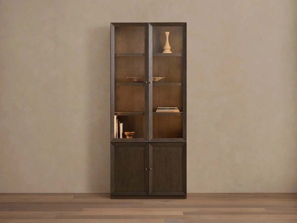 Nason Modular Glass Display Cabinets Oak Wood Tall Cabinets Large Bookcase with Integrated LED Lighting - Image 8