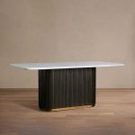 Finnley Rectangle Marble Stone Top Dining Table with Reeded Oak Wood Base - Image 2
