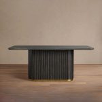 Finnley Rectangle Marble Stone Top Dining Table with Reeded Oak Wood Base - Image 6