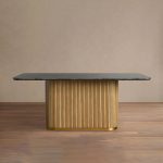Finnley Rectangle Marble Stone Top Dining Table with Reeded Oak Wood Base - Image 8