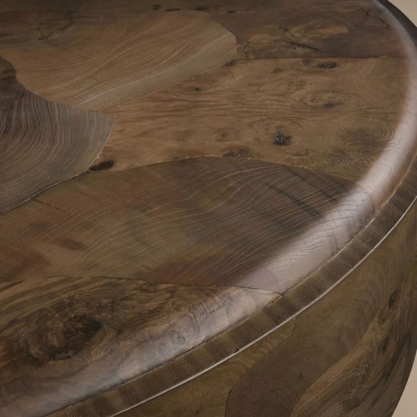 Pola Wood Round Plinth Coffee Table Wabi-Sabi Living Room Center Ash Tea Table - Image 3