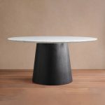 Saint Germain Round Dining Table with Carrara Marble Top Wood Toulouse Base
