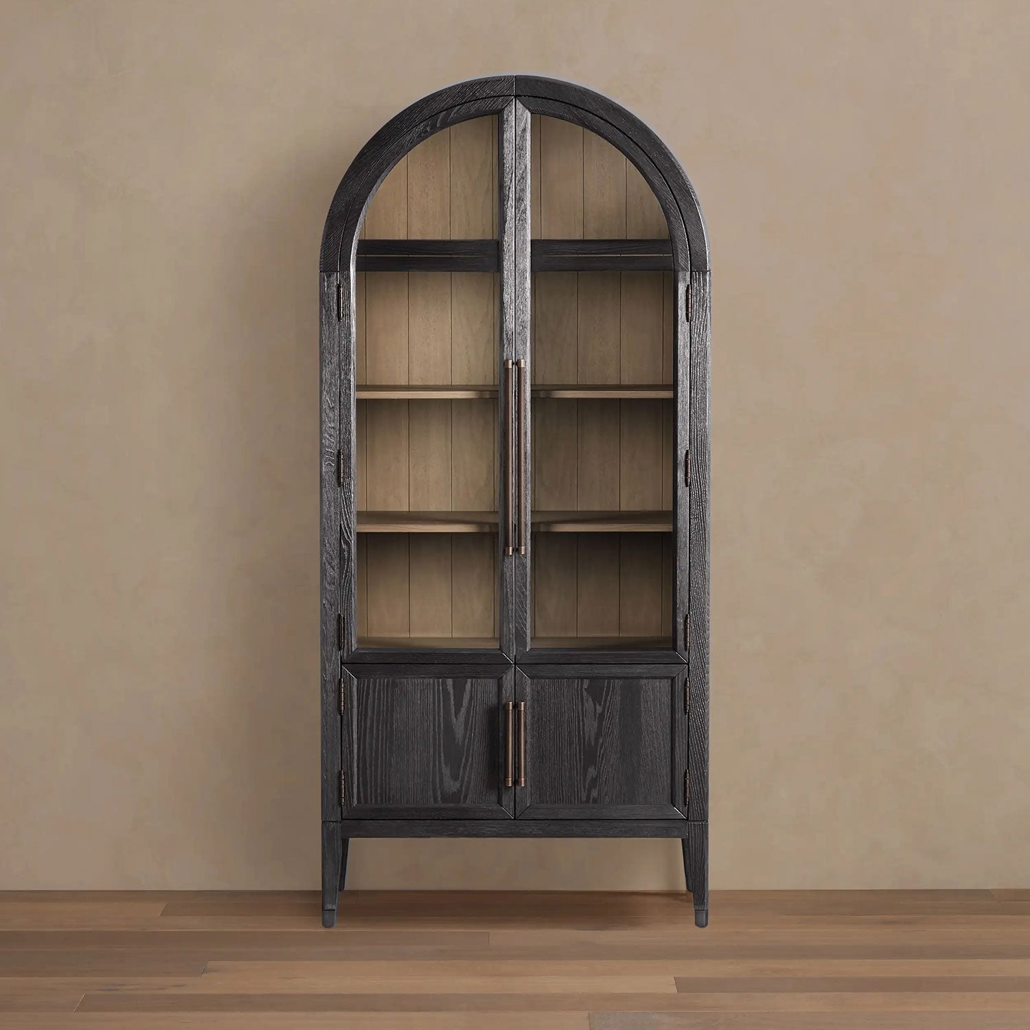 ascasca243qdcasc12esaz.jpg Hattie Glass Tall Display Cabinet Oak Wood Living Room Storage Cabinet - Image 1