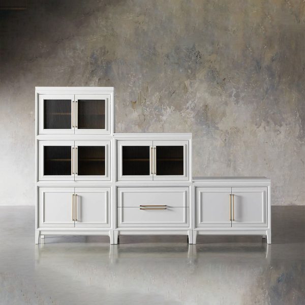 Rowan Wood Modular Wall Unit Mahogany Storage Cabinet with Reeded Glass - Image 15