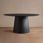 Saint Germain Round Wood Dining Table with Solid Oak Top Natural Wood Toulouse Base