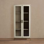 Malone Textured Leather Tall Display Cabinet Wood Storage Cabinet with Glass Doors