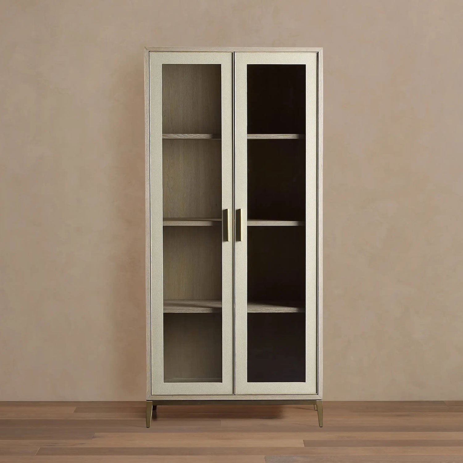 ascsacas324qczxcqw34qczc.jpg Malone Textured Leather Tall Display Cabinet Wood Storage Cabinet with Glass Doors - Image 1