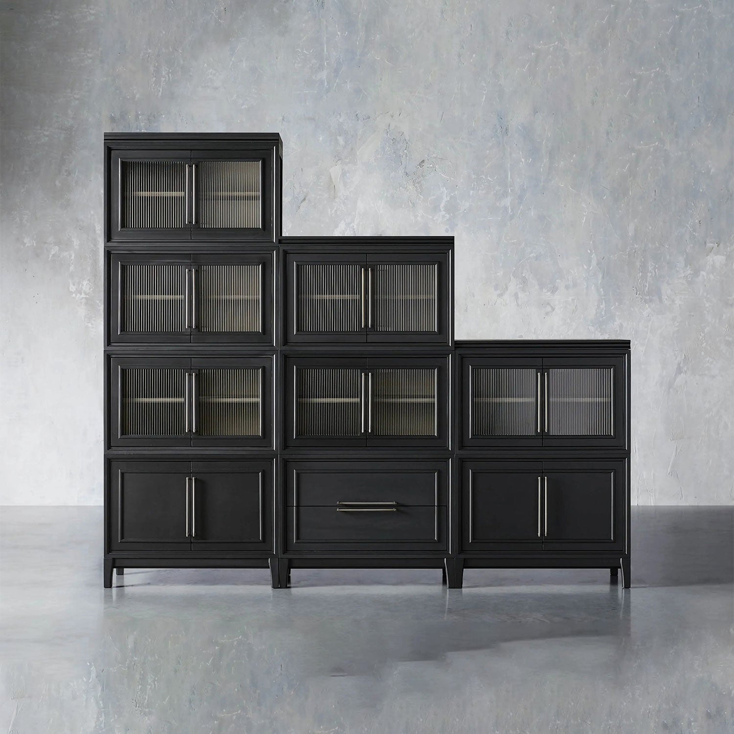 ascsacasf325ewfasf32dcas.jpg Rowan Modular Wall Unit Storage Tall Display Cabinet Wood Bookcase with Glass Door - Image 1