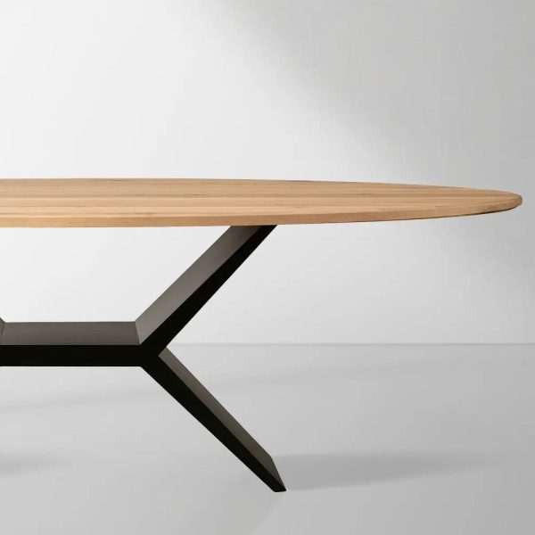 Jacob Oval White Oak Tabletop Dining Table with Vertex Iron Base - Image 4