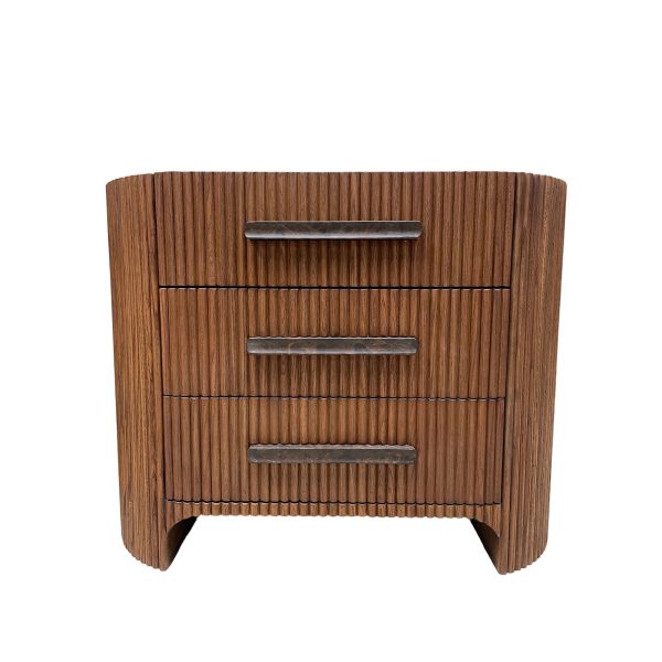 Astor Closed Wood Nightside table Nightstand Marble Top bedside Cabinet 3-Drawer Chest - Image 4