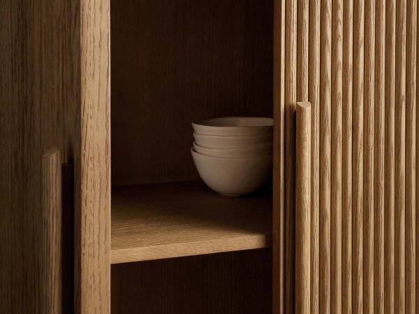 Astor Reeded Oak Tall Cabinet Living Room Bedroom Wood Storage Cabinet - Image 4