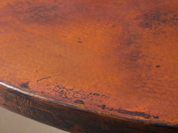 Recycled Metal Round Dining Table Metal Hand-Hammered Top & Black Vertex Iron Base - Image 2