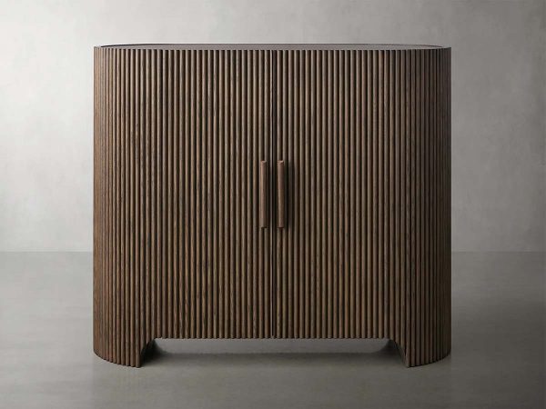 Astor Marble Top Hall Chest Oak Wood Sideboards Reeded Entrance Storage Cabinet - Image 2