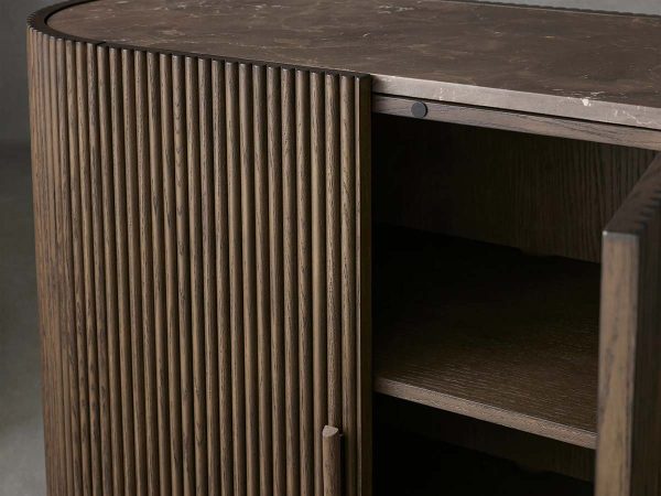 Astor Marble Top Hall Chest Oak Wood Sideboards Reeded Entrance Storage Cabinet - Image 6