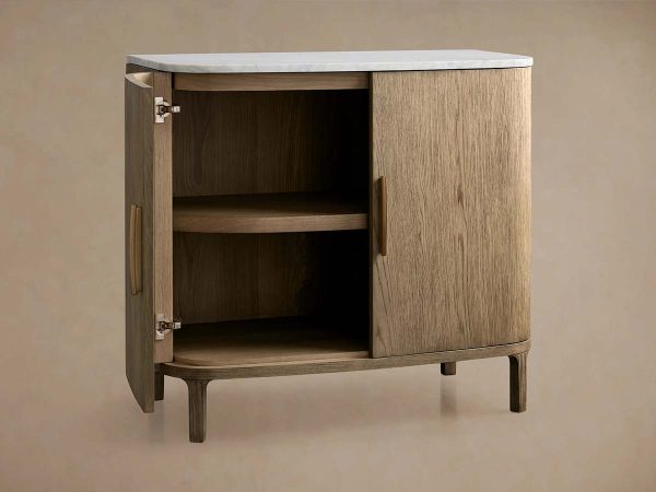 Danny Oak Wood Sideboards Cabinet Marble Top Buffet Cabinet Lockers - Image 2