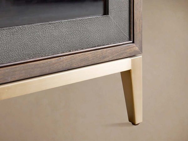 Malone Textured Leather Tall Display Cabinet Wood Storage Cabinet with Glass Doors - Image 7