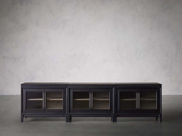 Rowan Modular Glass Door TV Stand Cabinet Mahogany Sideboard Wood Television Storage Unit - Image 2