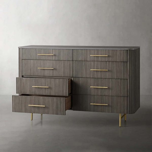 Finnley Wood Eight-Drawer Dresser with Marble or Bluestone Top Rural Chest Of 8 Drawers Cabinet - Image 8