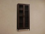 Malone Textured Leather Tall Display Cabinet Wood Storage Cabinet with Glass Doors - Image 9