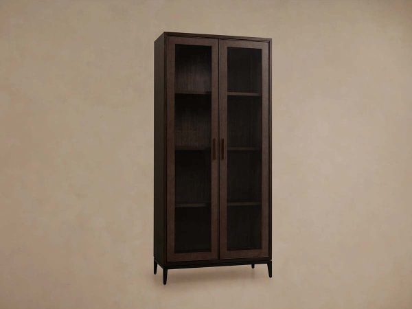 Malone Textured Leather Tall Display Cabinet Wood Storage Cabinet with Glass Doors - Image 9