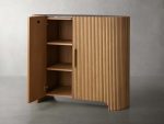 Astor Marble Top Hall Chest Oak Wood Sideboards Reeded Entrance Storage Cabinet - Image 3