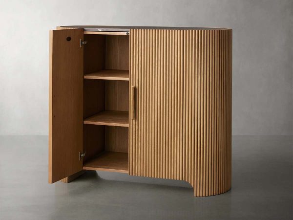 Astor Marble Top Hall Chest Oak Wood Sideboards Reeded Entrance Storage Cabinet - Image 3