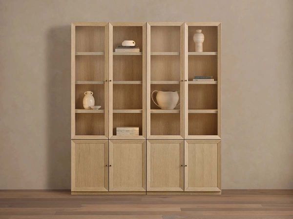 Nason Modular Glass Display Cabinets Oak Wood Tall Cabinets Large Bookcase with Integrated LED Lighting - Image 6