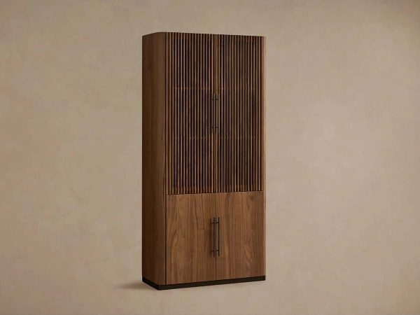 Piermont Modular Reeded Tall Display Cabinet Black Walnut Bookcase with Bronze Plinth Base - Image 2