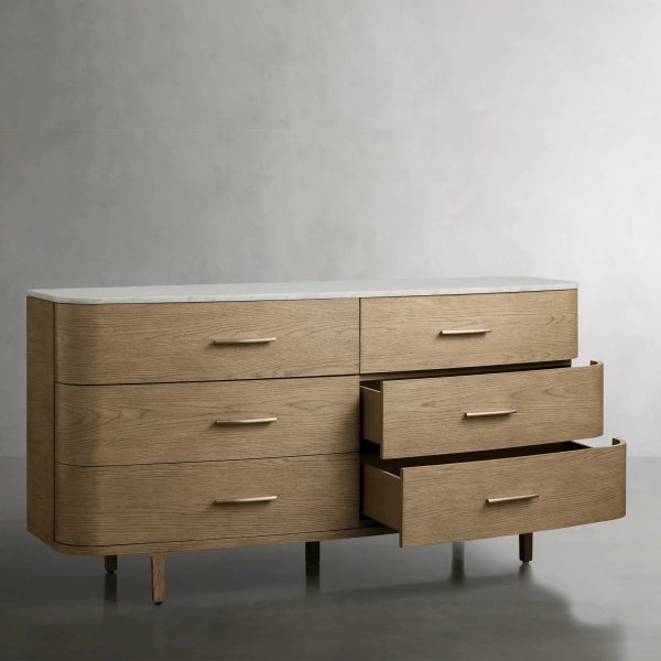 Danny Wood Six-Drawer Dresser with Marble Top Chest Of 6 Drawers Storage Cabinet - Image 8