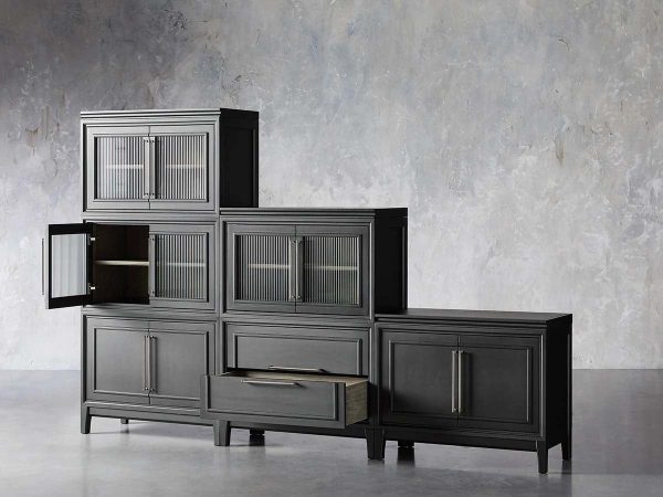 Rowan Wood Modular Wall Unit Mahogany Storage Cabinet with Reeded Glass - Image 9