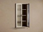 Malone Textured Leather Tall Display Cabinet Wood Storage Cabinet with Glass Doors - Image 5