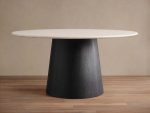 Saint Germain Round Dining Table with Carrara Marble Top Wood Toulouse Base - Image 4