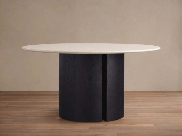Saint Germain Round Dining Table with Marble Top Wood Dauphine Base - Image 8
