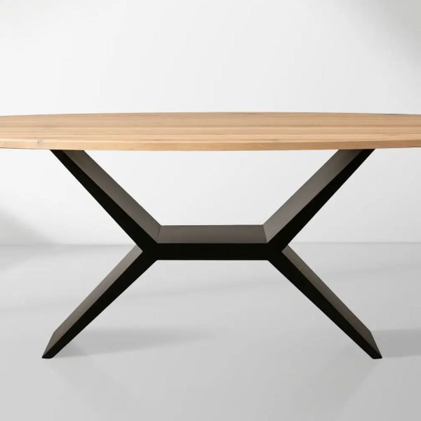 Jacob Oval White Oak Tabletop Dining Table with Vertex Iron Base - Image 3