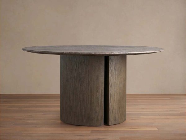 Saint Germain Round Dining Table with Marble Top Wood Dauphine Base - Image 12