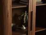 Caden Walnut Tall Display Cabinet Wood Curio Storage Cabinet Entryway China Cabinet Glass Door Bookcase - Image 3